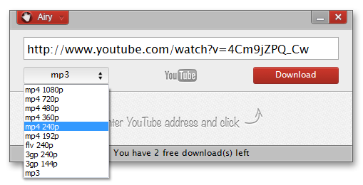 Airy YouTube Converter extracts MP3 sound from YouTube